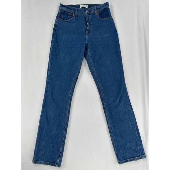 Abercrombie & Fitch Ultra High Rise 90s Slim Straight Jeans in a med blue wash - Picture 1 of 7
